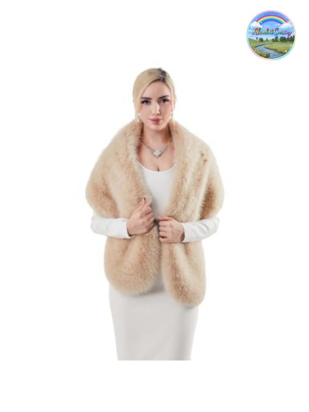 Faux Fur Wrap Cross Shawl Winter Evening Party Cape